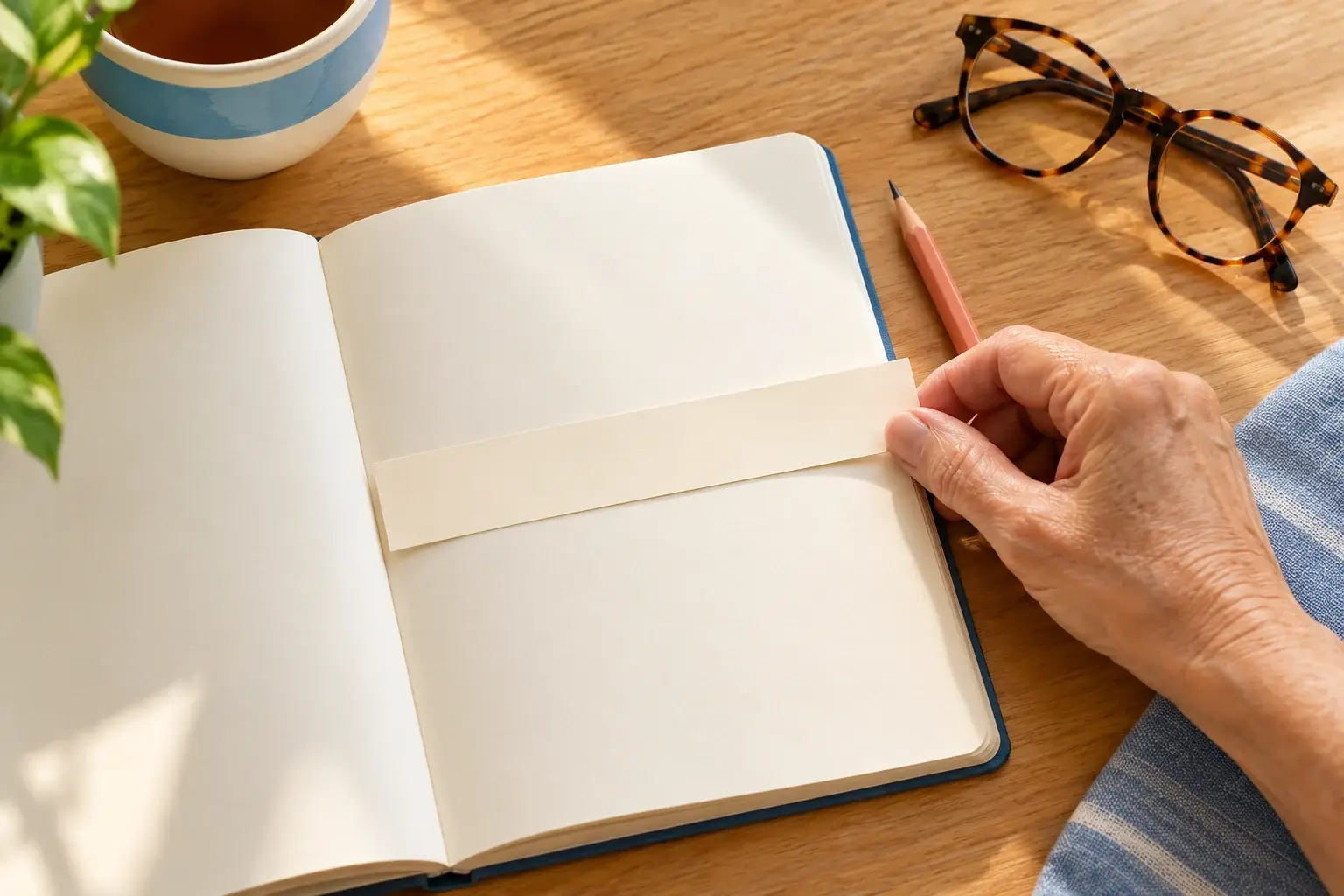 Une bande de papier placée sur une page pour guider le regard.
